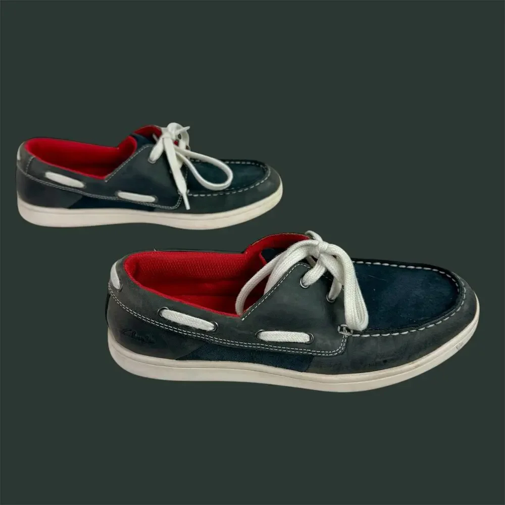 Clarks Kid's Boy's 5.5W 5.5 Navy Suede Leather Holbay Sea Boat Shoes Preppy